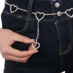 Rhinestone Heart Chain Belt