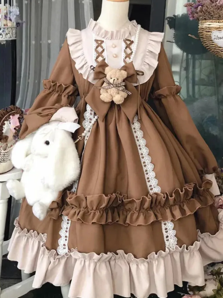 Ruffled Brown Academia Dress