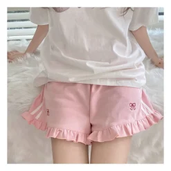 Ruffled Pink Bow High Waist Shorts