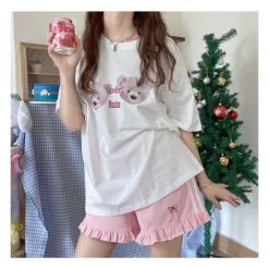Ruffled Pink Bow High Waist Shorts