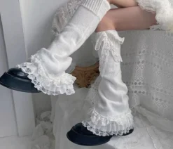 Ruffled White Lace Leg Warmers