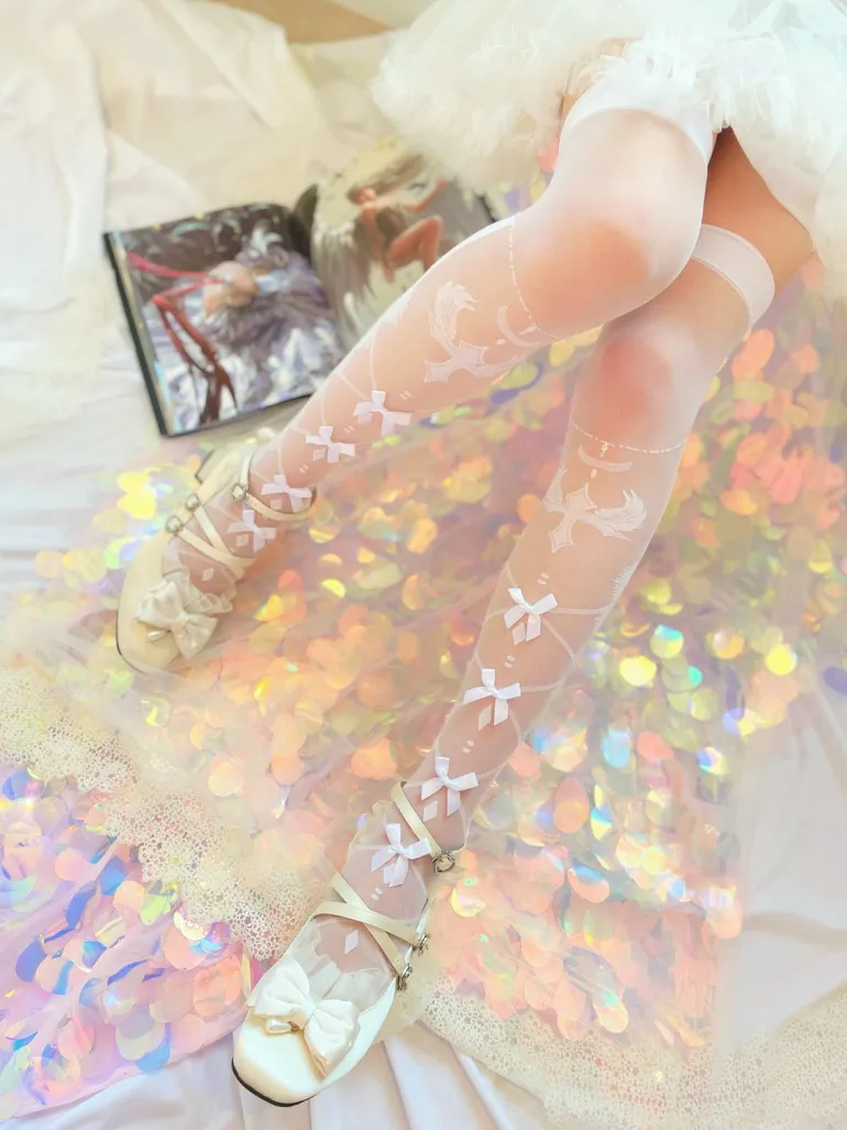 Sheer Ribbon Nylon Thigh Highs