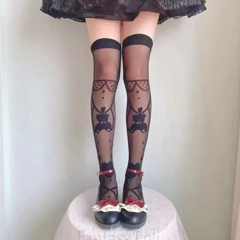 Sheer Ribbon Nylon Thigh Highs