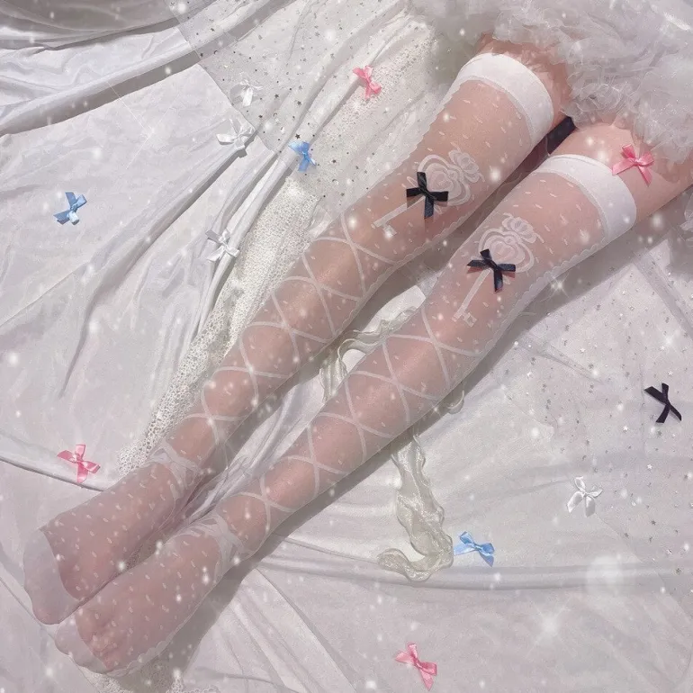 Sheer Ribbon Nylon Thigh Highs