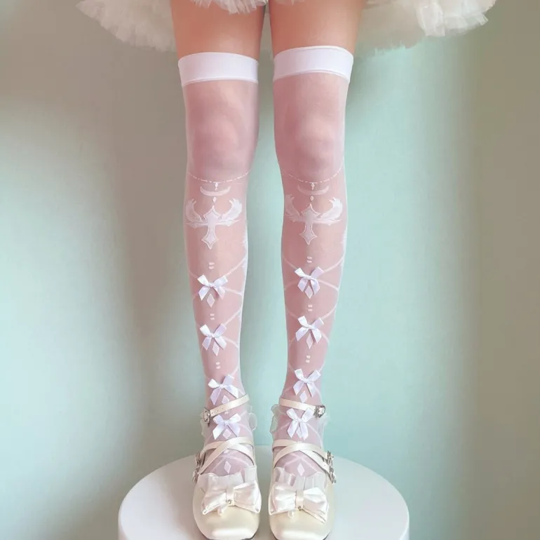 Sheer Ribbon Nylon Thigh Highs