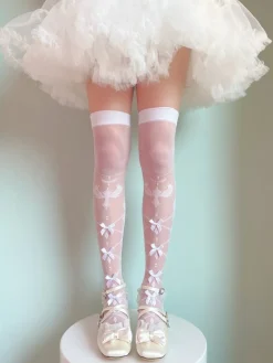Sheer Ribbon Nylon Thigh Highs