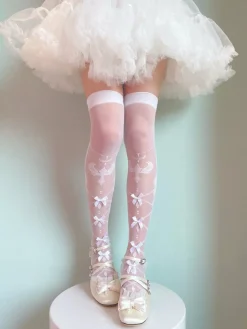 Sheer Ribbon Nylon Thigh Highs