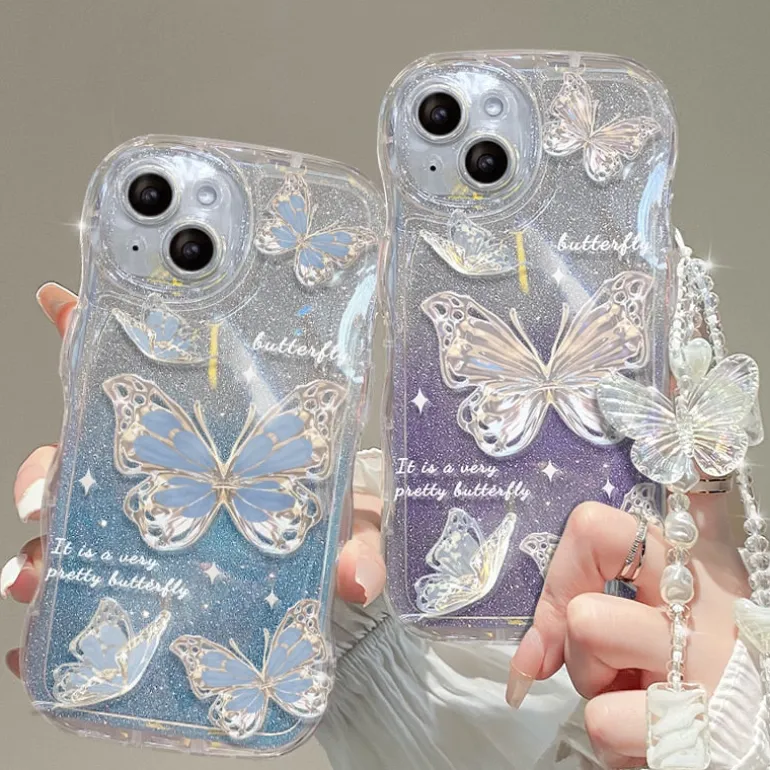 Shimmering Butterfly iPhone Case & Chain