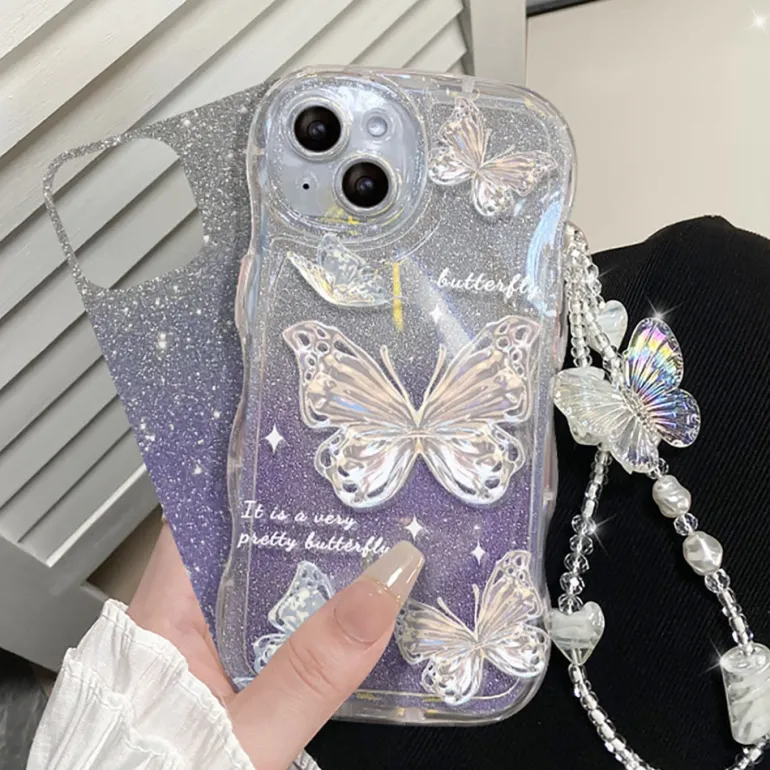 Shimmering Butterfly iPhone Case & Chain