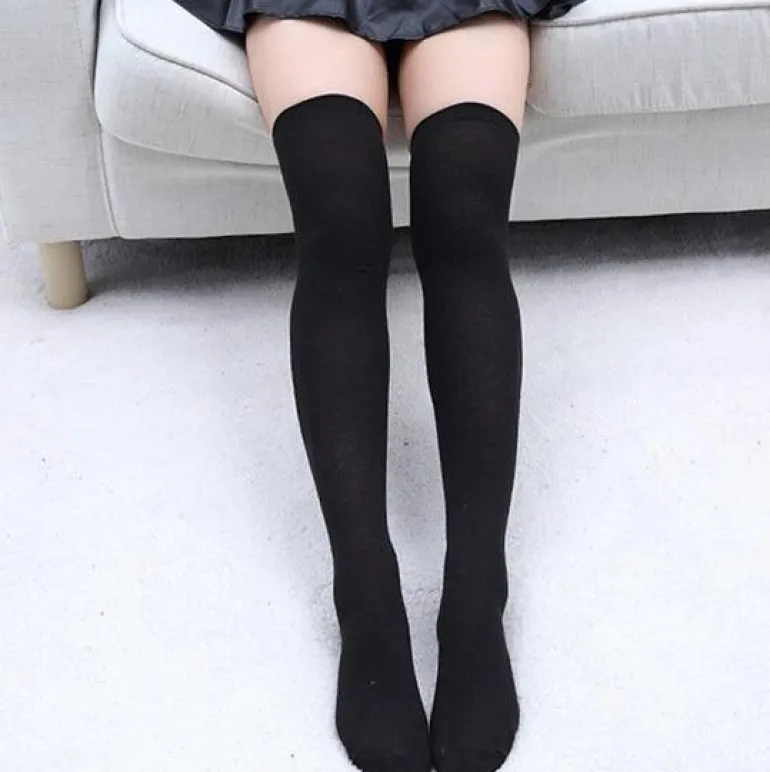Solid Thigh High Stockings