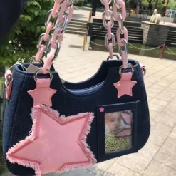 Starry Denim Shoulder Handbag