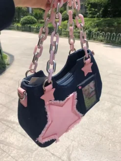 Starry Denim Shoulder Handbag