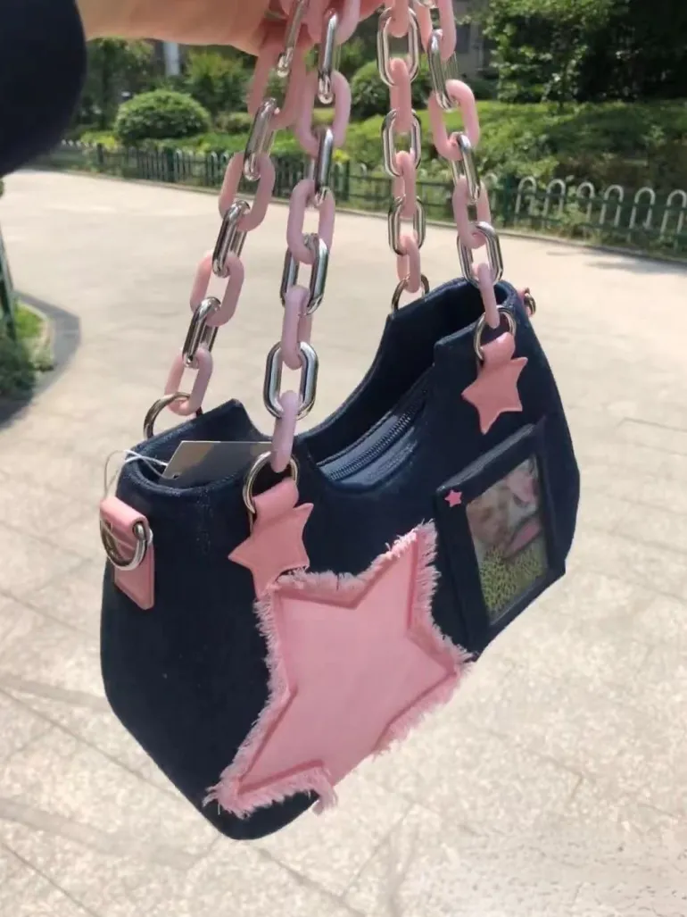 Starry Denim Shoulder Handbag