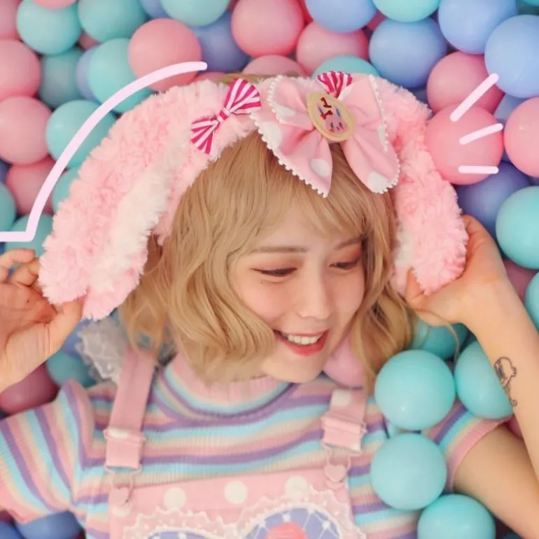 Strawbunny Ear Plush Headband
