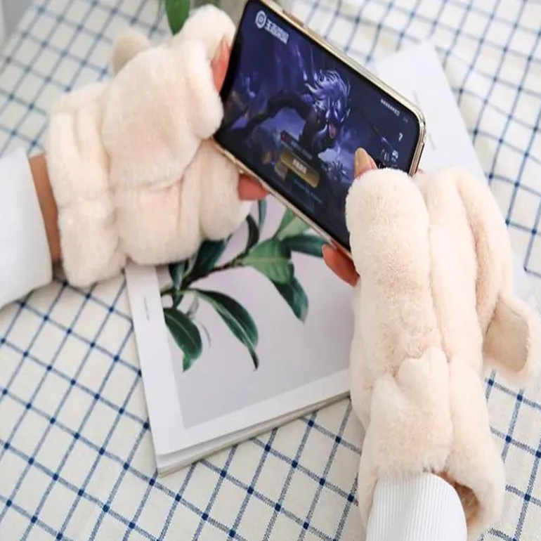 Strawbunny Plush Mittens