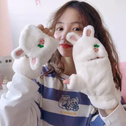 Strawbunny Plush Mittens