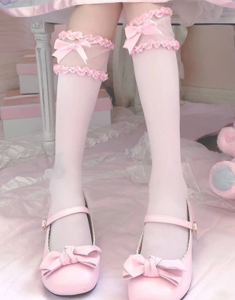 Sweet Satin Ribbon Lace Knee Socks