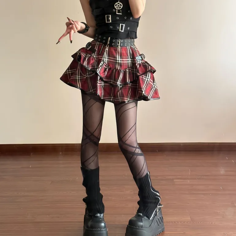 Tartan Red Plaid Goth Skirt