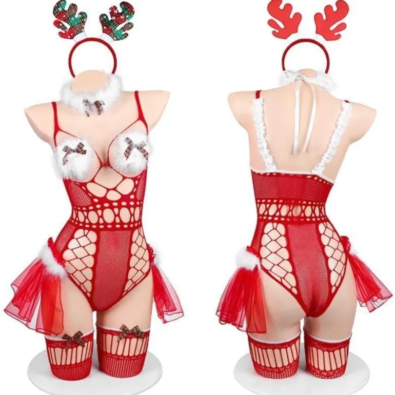 Tiny Reindeer Fishnet Lingerie