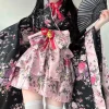 Traditional Japanese Pink & Black Kimono Dress