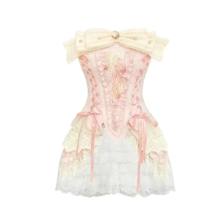 Victorian Ruffles & Lace Corset Skirt Set