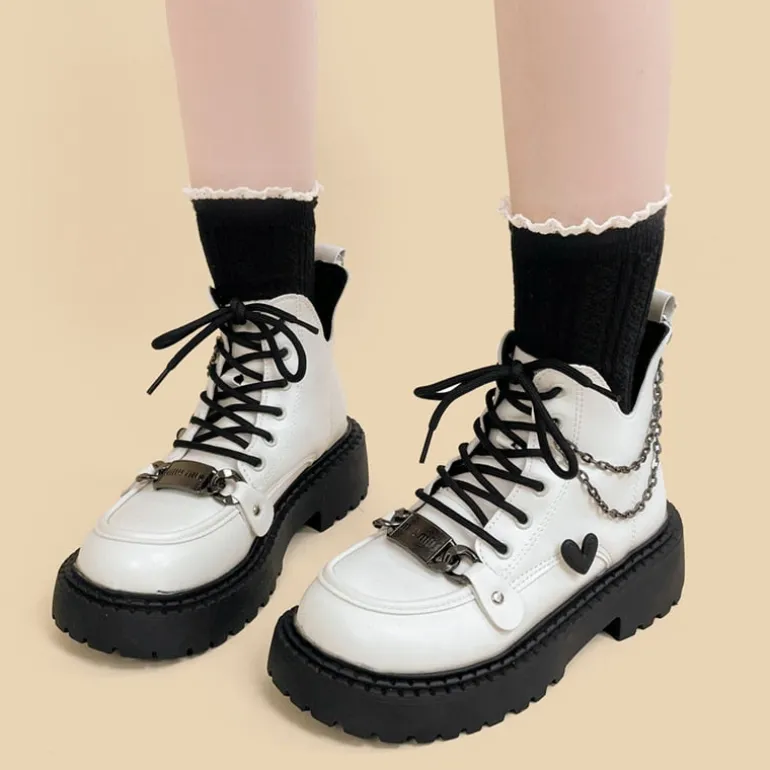 White Chained Ankle Moto Boots