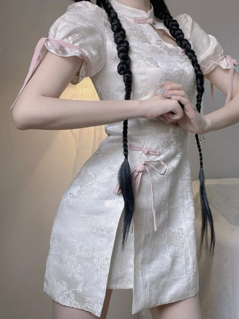White Cheongsam Dress
