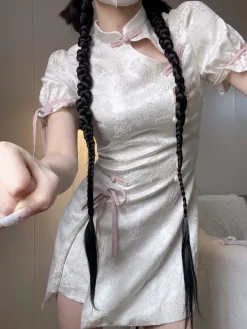White Cheongsam Dress