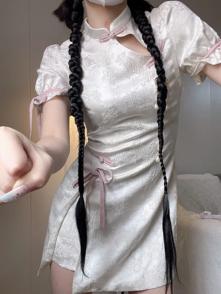 White Cheongsam Dress