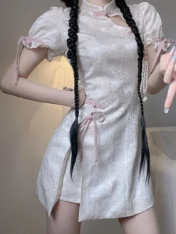 White Cheongsam Dress