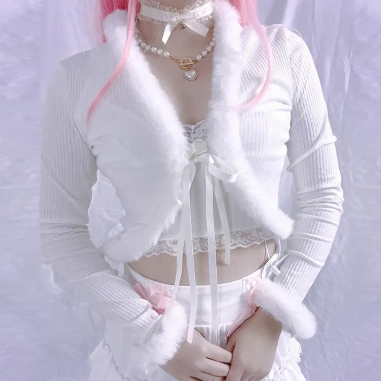 White Fur Trim Cardigan