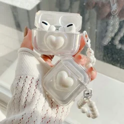 White Heart AirPods Case and Chain