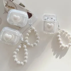 White Heart AirPods Case and Chain
