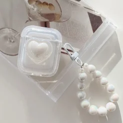 White Heart AirPods Case and Chain