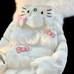 White Kitten Bomber Puffer Jacket