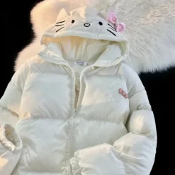 White Kitten Bomber Puffer Jacket