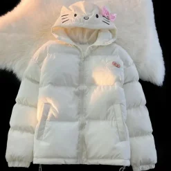 White Kitten Bomber Puffer Jacket