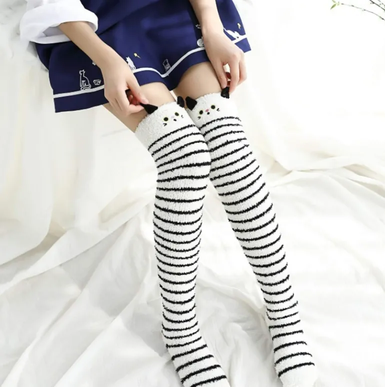 White Kitty Thigh Highs