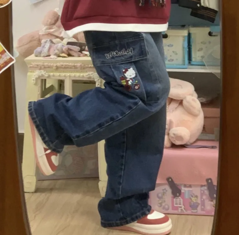 Y2K Kitten Baggy Denim Jeans