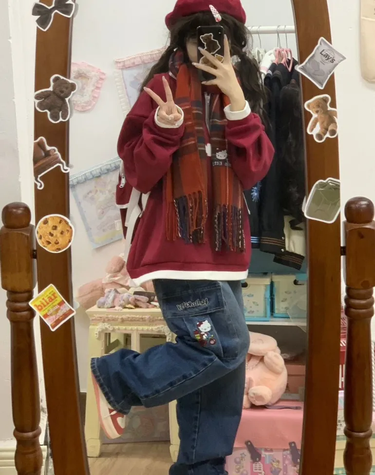 Y2K Kitten Baggy Denim Jeans