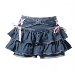 Y2K Ruffled Denim Mini Skirt